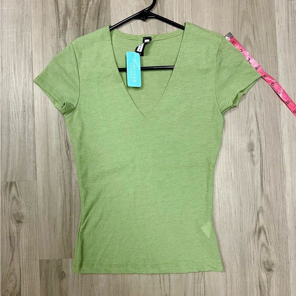 Forever 21 vintage y2k deadstock green v neck top sz M stretchy - Picture 11 of 12